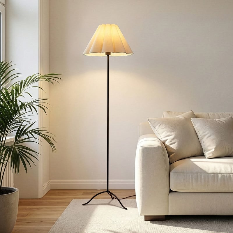 Brightech Lea 61 in. Oil Brushed Bronze Mid-Century Modern 1-Light LED Color Adjusting Floor Lamp with Ivory Fluted Empire Shade