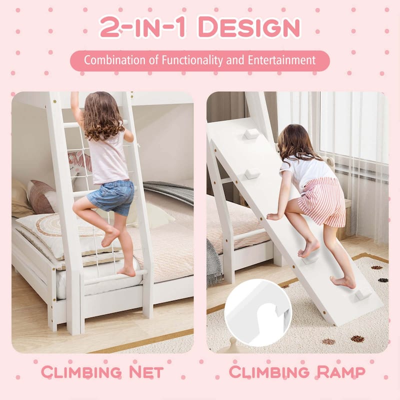 Costway Twin Over Queen Bunk Bed House Shaped Bed Frame with Climbing - See Details