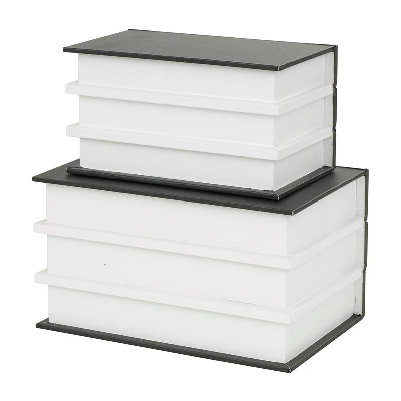White or Black Canvas Faux Storage Book Box with Live, Laugh, Love Text (Set of 2)