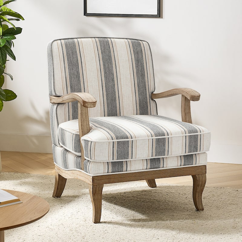 Rinaldo Farmhouse Polyester Armchair with Solid Wood Legs by HULALA HOME - Stripe