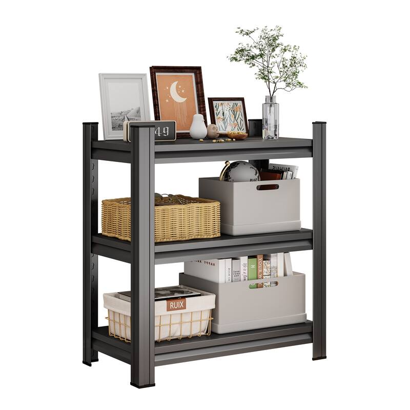 3 Tier Metal Shelf, 31.50 Inch High Freestanding Shelf, Adjustable Divider Unit, Black, Need to Assemble