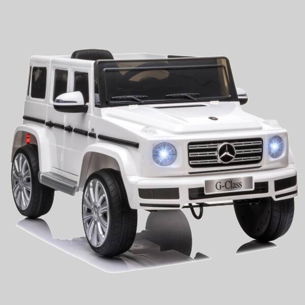 slide 1 of 1, Licensed Mercedes Benz G500 12V Kids Ride On Truck with Remote Control, Suspension, Music, Storage, and Headlights White