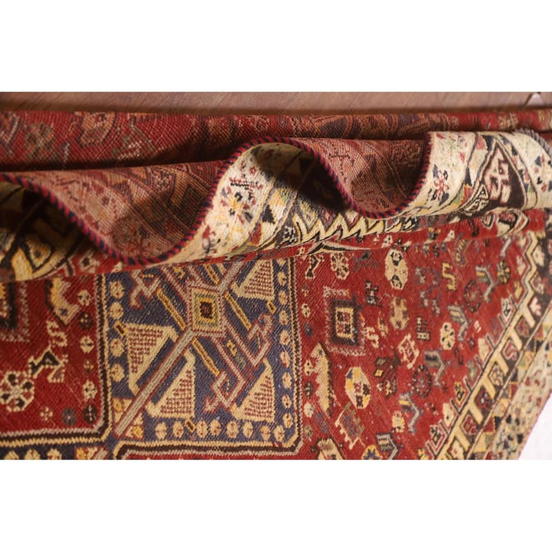 Red Animals Tribal Shiraz Persian Vintage Rug Handmade Wool Carpet - 4'6"x 8'0"