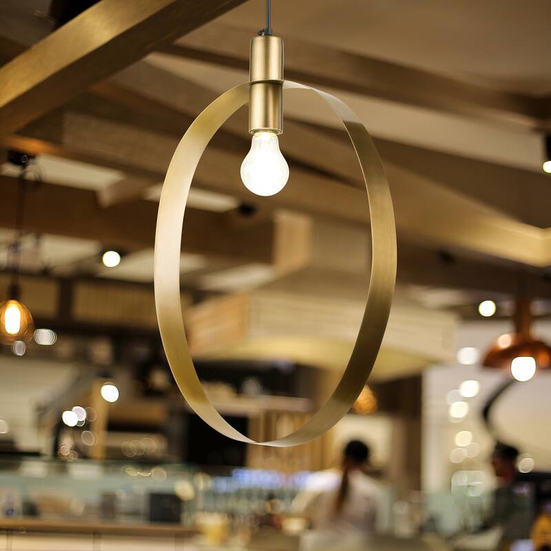 Lena River of Goods Gold Finish Metal 20-Inch Pendant Light with Adjustable Hanging Cord - 13.5" x 2" x 66"