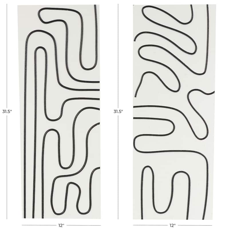 Wood Geometric Wall Art with Black Accents - Set of 2 White - Roche River Decor