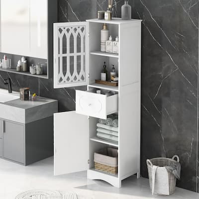 Modern Bathroom Freestanding Storage Cabinet with Drawer,Acrylic Door