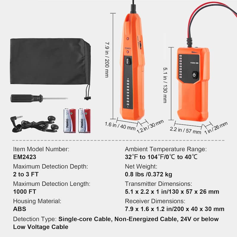 Subterranean Wire Locator, Earphone-Included Cable Tracer and Break Detector, Ideal for Locating Hidden Pet Fences