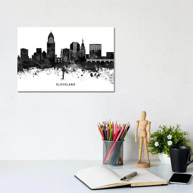 iCanvas "Cleveland Skyline Black & White" by WallDecorAddict Canvas Print - 8x12x0.75