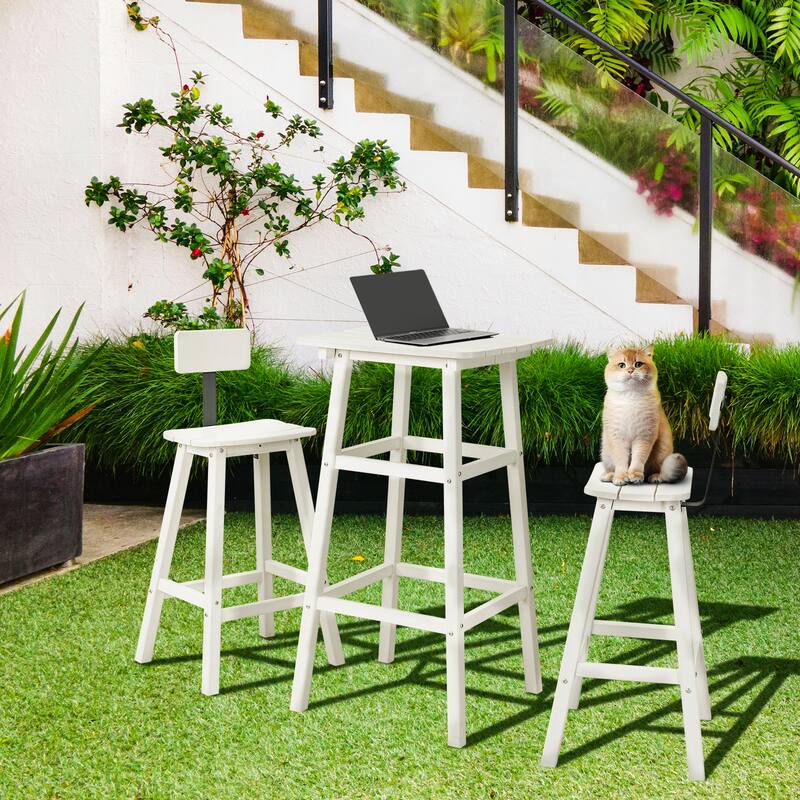 3-Piece Black Frame HDPE Plastic Outdoor Dining Set - White