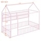preview thumbnail 45 of 70, Metal House Bed with Metal Grid and Storage Shelves, Twin/Full Size Floor Montessori Bed with Roof Frame and Fence Guardrails