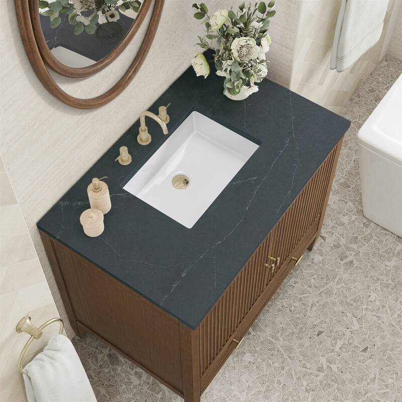 James Martin Vanities Myrrin 36" Vanity, Mid Century Walnut - Charcoal Soapstone