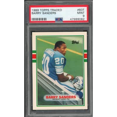 Barry Sanders 1989 Topps Traded Football Rookie Card RC #83T Graded PSA 9 - 8'6" x 11'6"