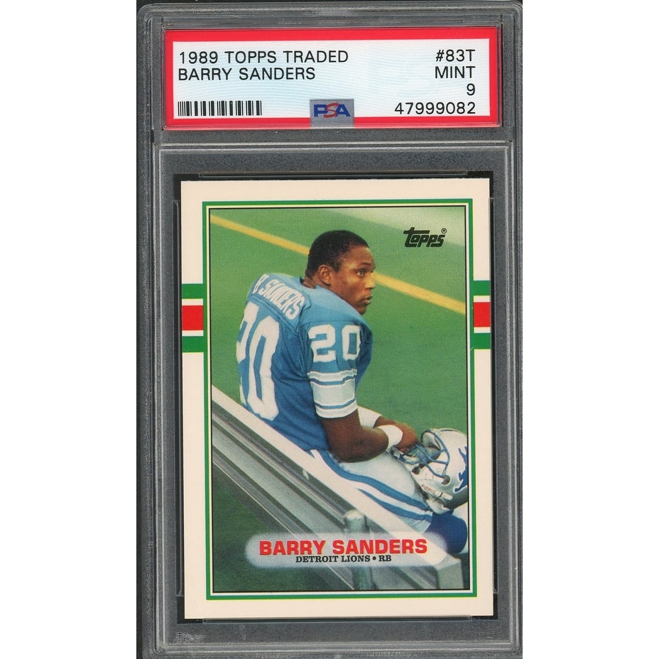 Barry Sanders 1989 Topps Traded Football Rookie Card RC #83T Graded PSA 9 - 8'6" x 11'6"