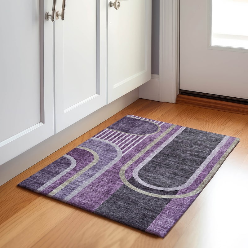 Premium Washable Super Soft Contemporary Deco Mayfield Rug - Purple - 1' 8" x 2' 6" - Rectangle