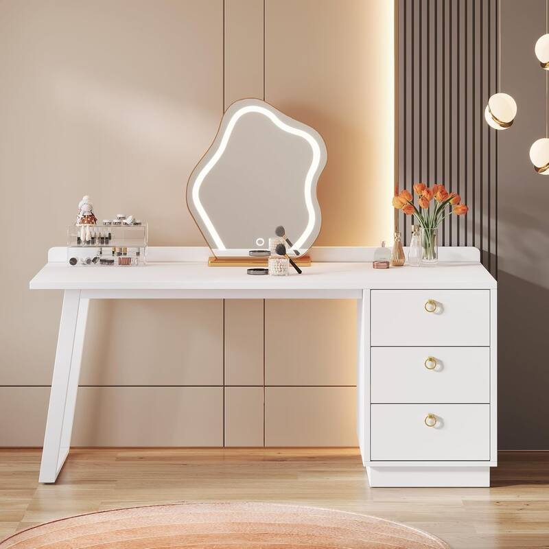 55 Inches White Makeup Vanity Desk with 3 Drawers