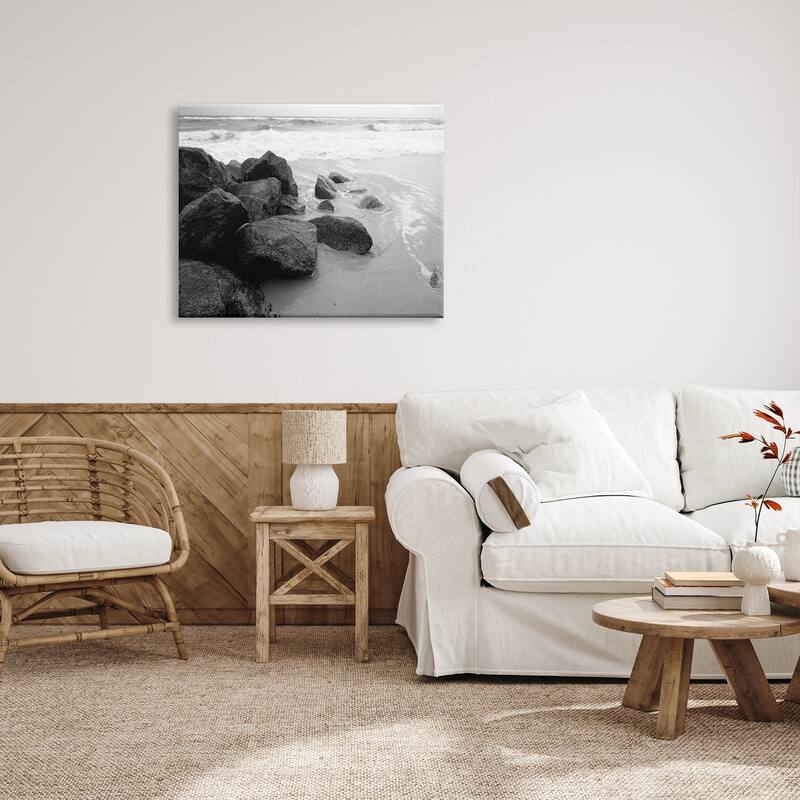 Stupell Incoming Tide Nautical Beach Coast Black White Photography Canvas Wall Art