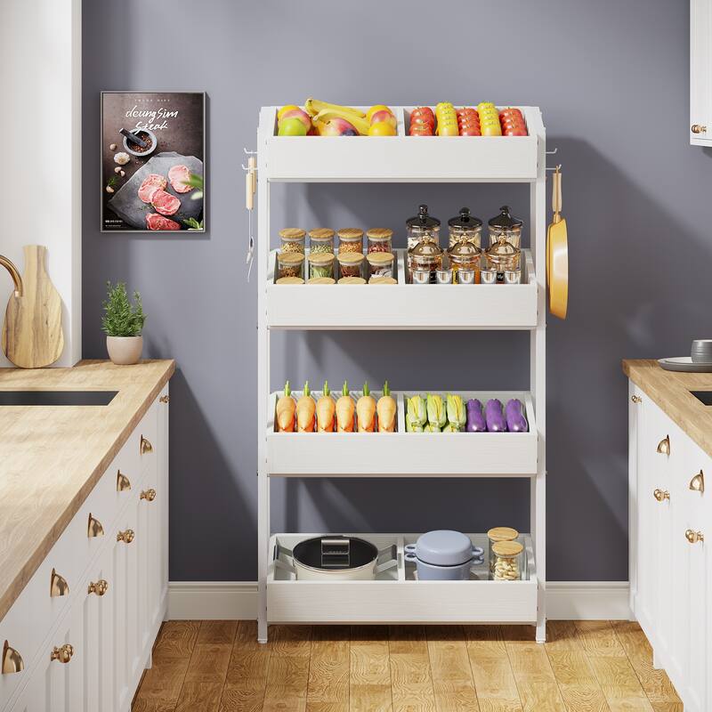 4-Tier Fruit Vegetable Storage Retail Displays Rack Stand for Kitchen Supermarket