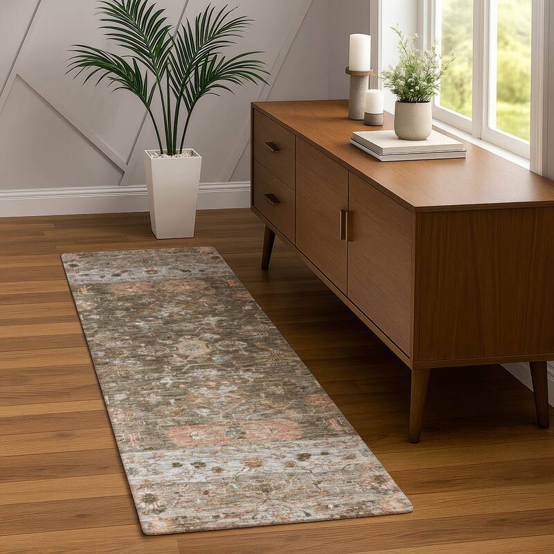 Machine Washable Indoor/ Outdoor Traditional Border Chantille Rug