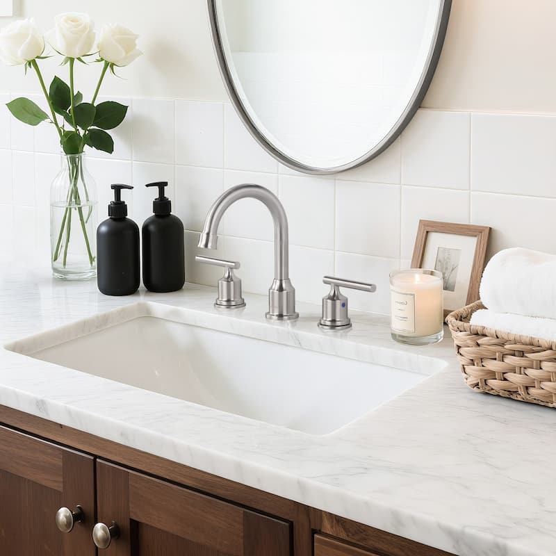 WOWOW 8 in. Widespread Double-Handle Bathroom Faucet with Drain Kit