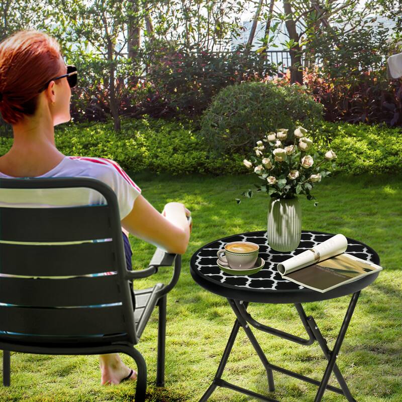 Outdoor Folding Tempered Glass Side Table Patio Bistro Coffee Table
