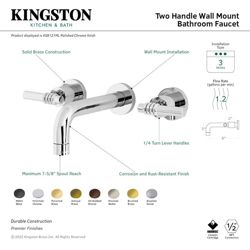 Milano Two-Handle 3-Hole Wall Mount Bathroom Faucet