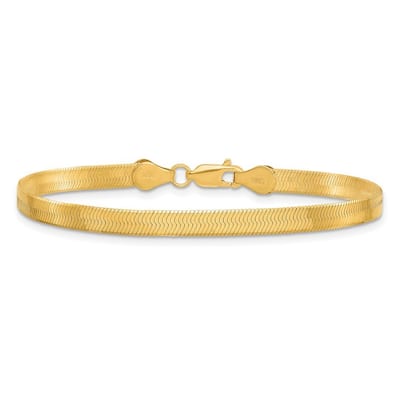 Curata 10k Yellow Gold Unisex 4mm Flexible Herringbone Chain Bracelet - 7" 8" 9"