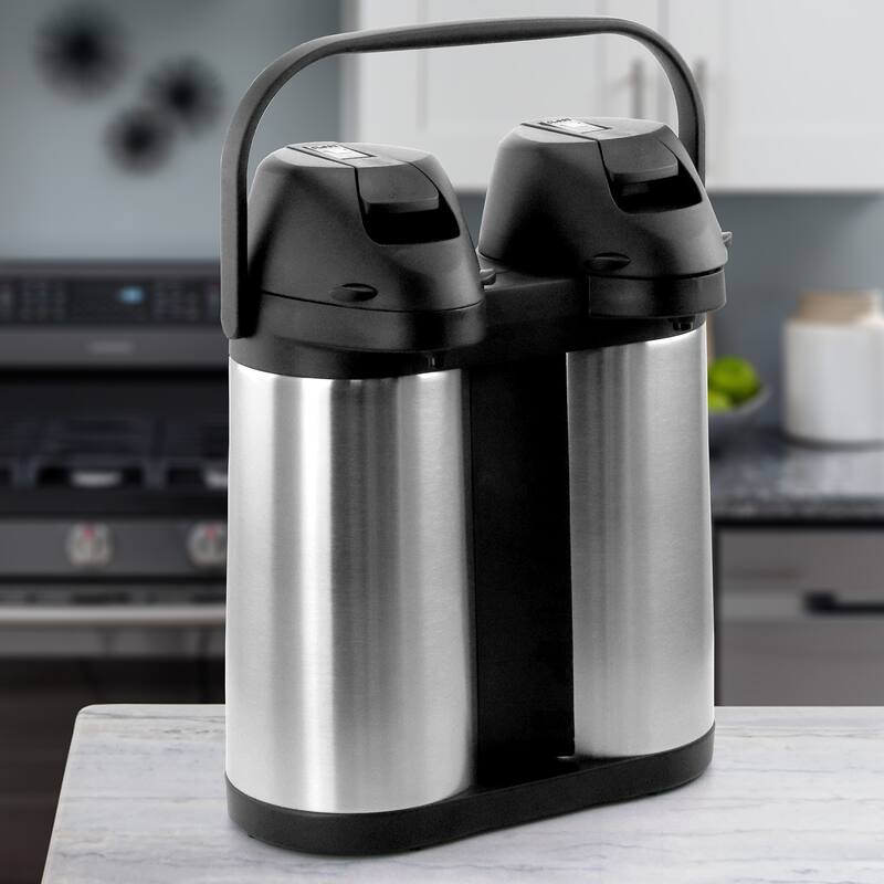 MegaChef Dual 1.9 Quart Stainless Steel Airpot, Hot Water Dispenser for Coffee and Tea