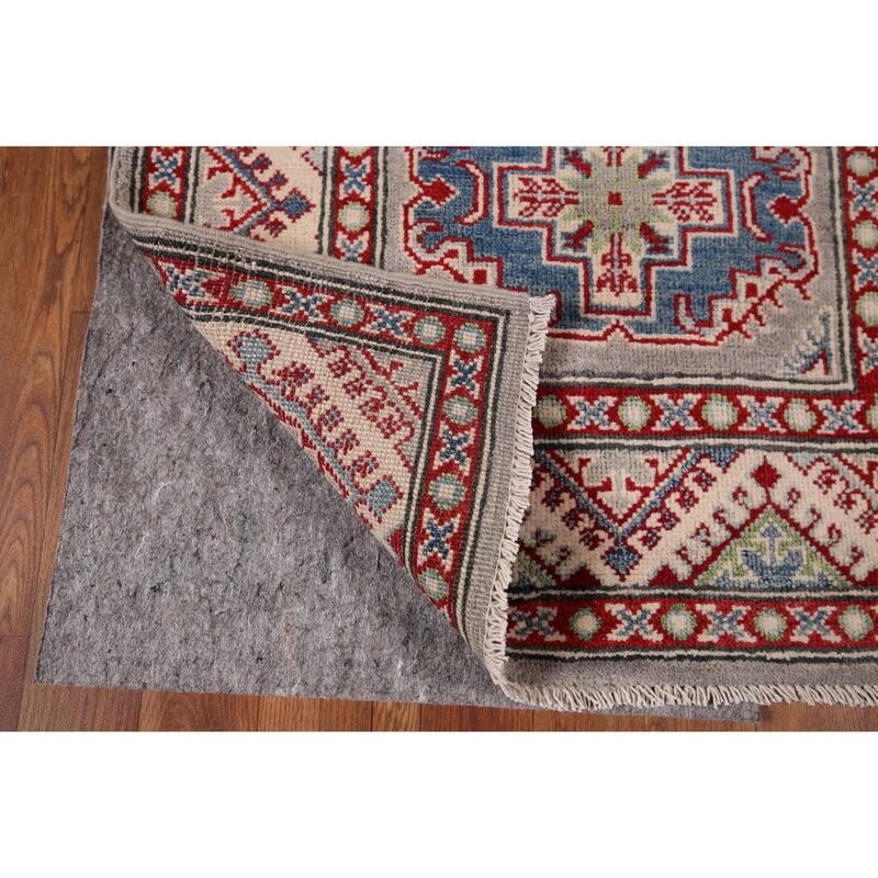 Grey Geometric Kazak Oriental Runner Rug Handmade Wool Carpet - 2'8" x 20'0"