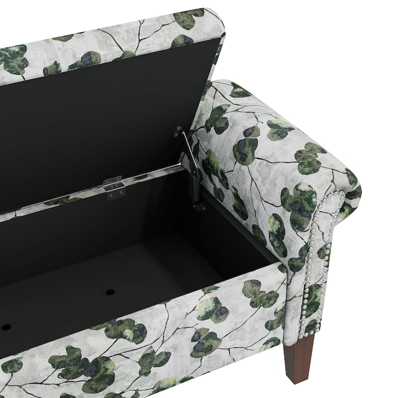 Wallen Traditional Rolled Arm Storage Bench Ottoman with Nailheads