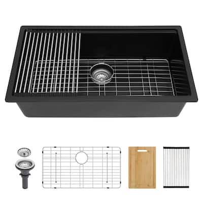 33 Inch Black granite composite Workstation undermount Quartz kitchen sink - 33 x 19