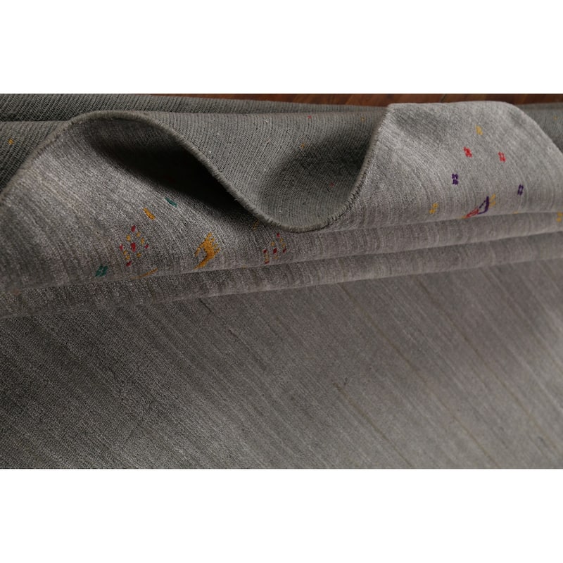 Striped Gabbeh Square Area Rug Handmade Gray Wool Carpet - 9'0"x 8'7"