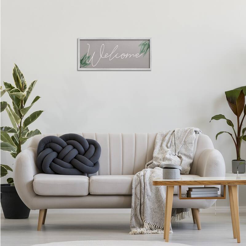 Stupell Welcome on Grey with Herbs Framed Giclee Art Design By Lil' Rue