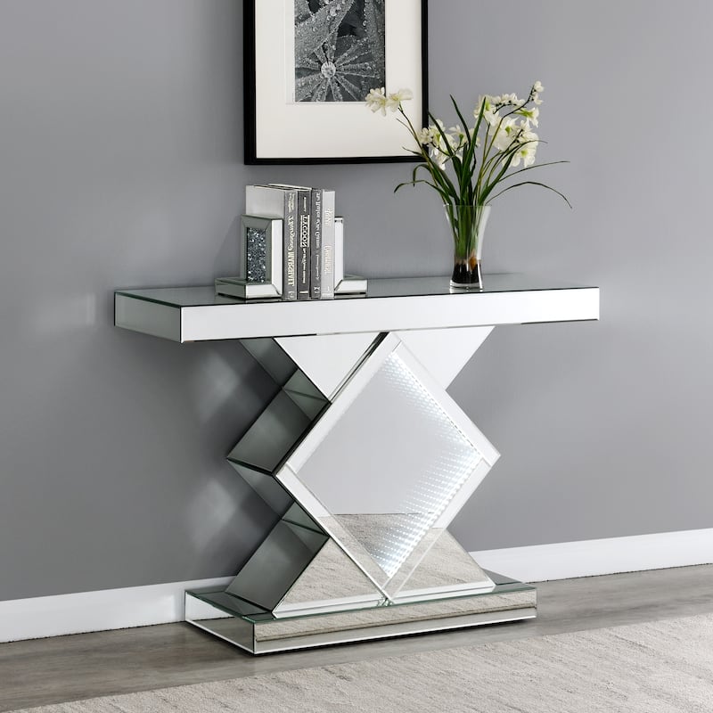 Glamorous Contemporary Mirrored Accent Console Table with LED Lighting
