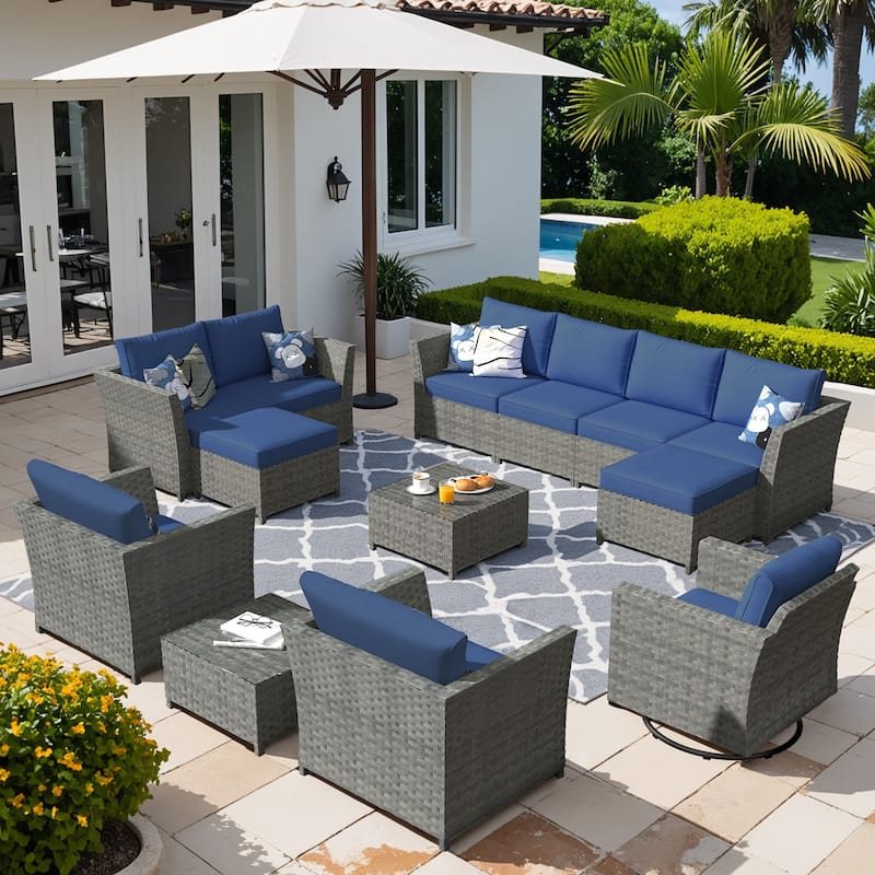 XIZZI 13-piece Outdoor Patio Furniture Conversation Set - Navy Blue