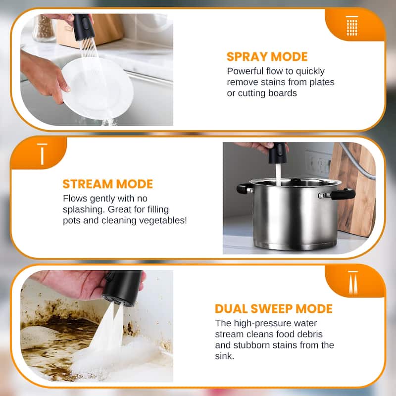 WOWOW Single Handle Pull Down Kitchen Faucet with Soap Dispenser