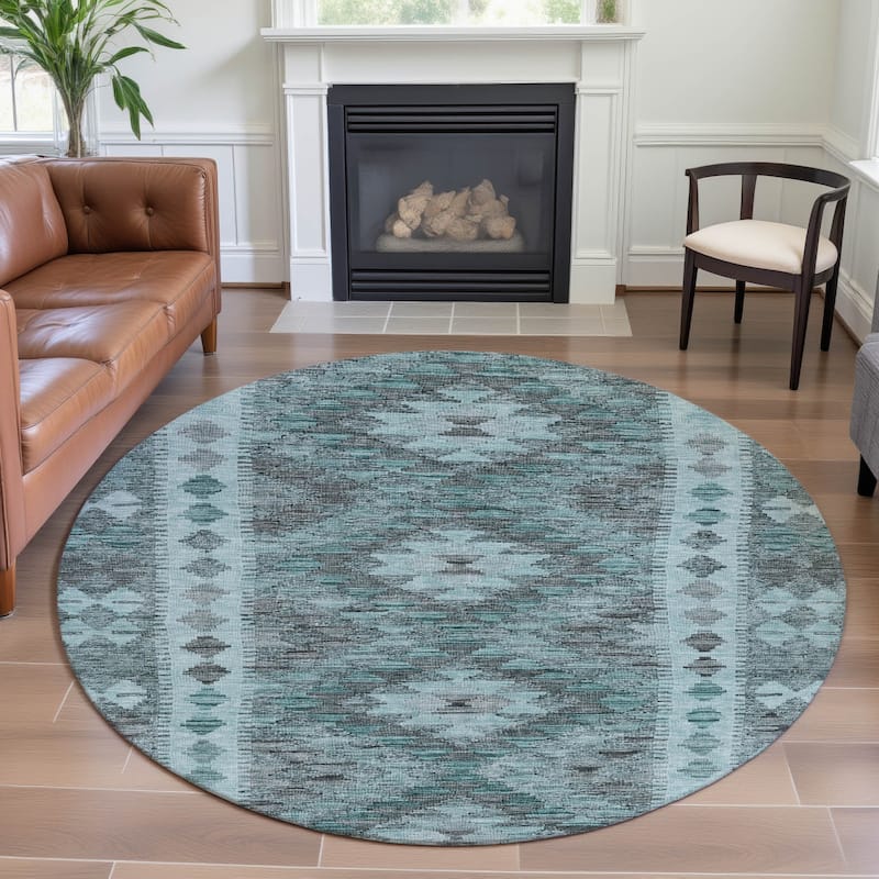 Premium Washable Super Soft Global Boho Mayfield Rug - Teal - 8' x 8'