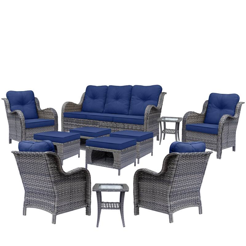 Gray Rattan Wicker High Back Outdoor Patio Furniture Sofa Seating Set
