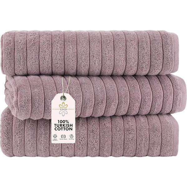 Classic Turkish Towels Cotton Bath Sheets Set of 3 Oversized Ribbed Towels, Ultra-Soft & Absorbent - 40x65 - Mauve
