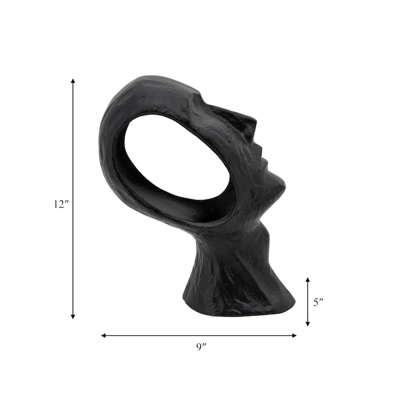 11" Metal Face Sculpture Aluminum Abstract Facial Statue in Black Creative Contemporary Decorative Figurine for - 5" x 9" x 12"