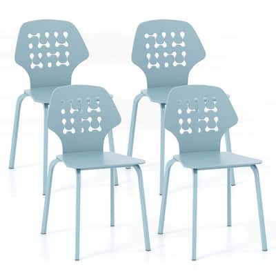 Costway Metal Dining Chair Set of 4 Armless Kitchen Hollowed Backrest - See Details