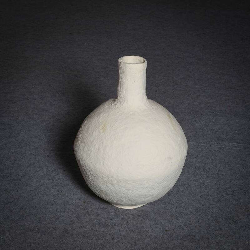 Paper Mache Vase Dia 20" Off-White - Off-White