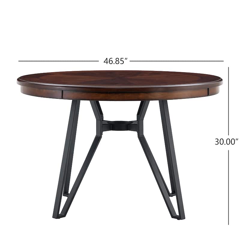 Mid-Century Modern Round Dining Table with Four Metal Hairpin-Inspired Legs