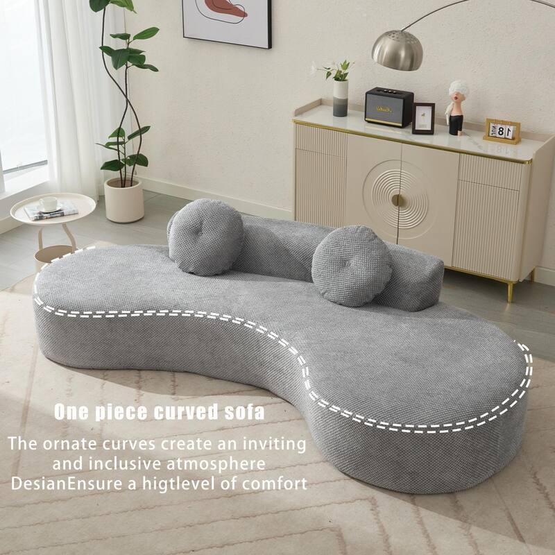 105.5'' Curved Modern Minimalist Cloud Couch Sofa, 2 Seater, Gray, No Assembly Required