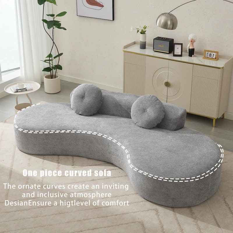 Curved Sofa Couch with Chaise, Modern Sleeper Sofa with Ottoman Bench, 105.5"