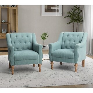 Charlie Traditional Wooden Upholstery Tufted Armchair with Turned Legs Set of 2 by HULALA HOME