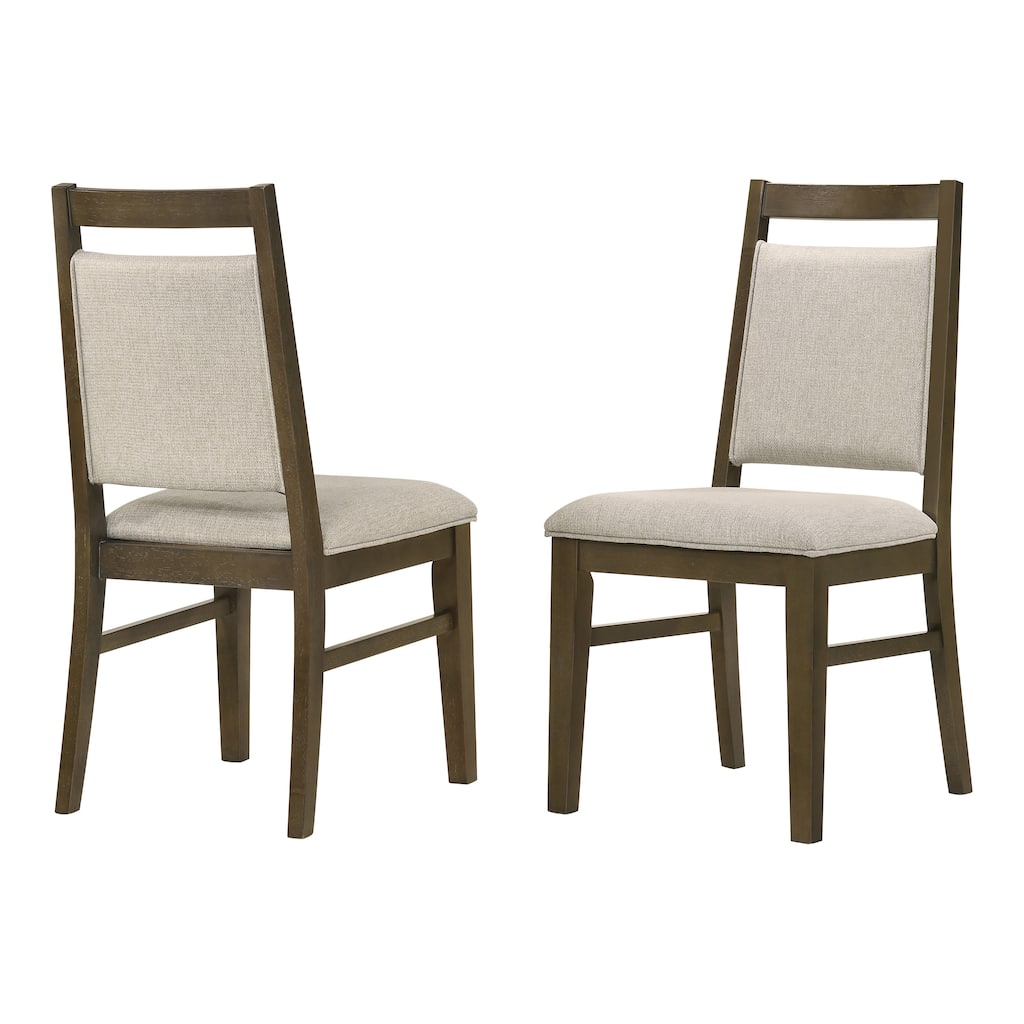 Furniture of America Elarvo Dark Walnut Wood Taupe Fabric Upholstered Dining Chair (Set of 2)