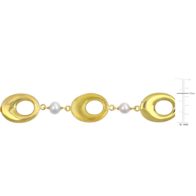 Miadora Cultured Freshwater Pearl Oval Disc Station Chain Bracelet Yellow Silver