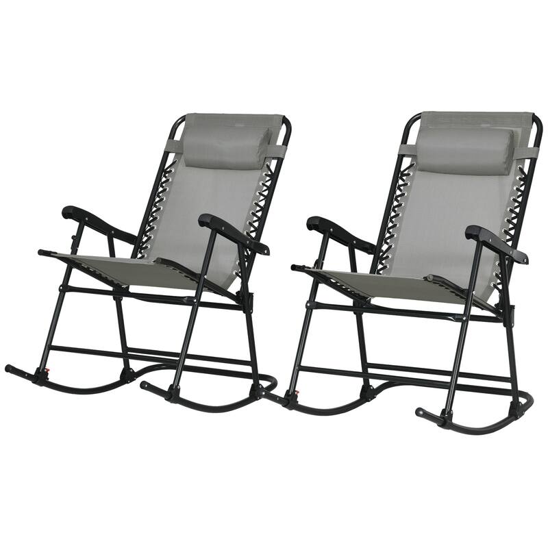 Outsunny 2 Piece Outdoor Rocking Chair Set, Patio Folding Lawn Rocker Set with Headrests for Yard, Patio, Deck, Backyard
