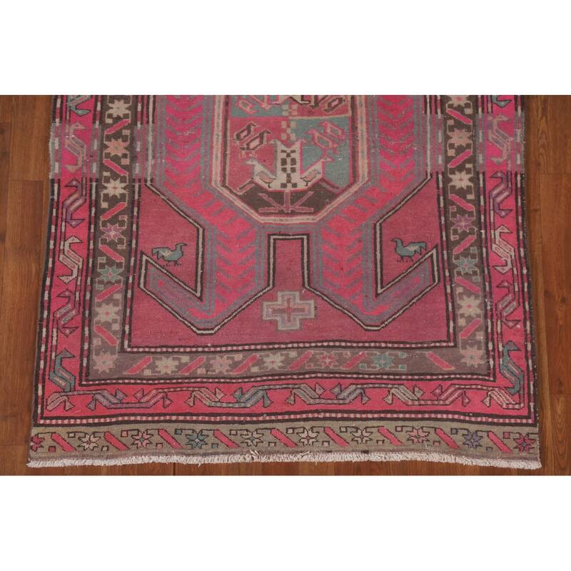 Hand Knotted Oriental 100% Wool Carpet Traditional Tribal Pink Meshkin Runner Rug - 9' 5'' X 3' 9''