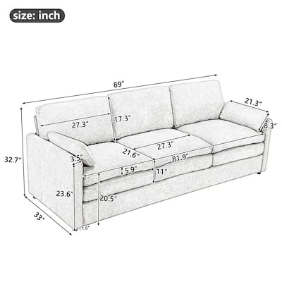 Chenille Upholstered 3 Seater Sofa, Cloud Sofa with Removable Lumbar Pillow, Oversized Sofa with Double Cushion